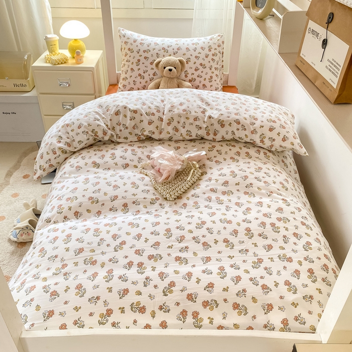 91家纺网 家纺一手货源 找家纺 芷凡家纺 2025新款水洗棉双层纱学生三件套四件套学生宿舍上下铺三件套 花漫晨