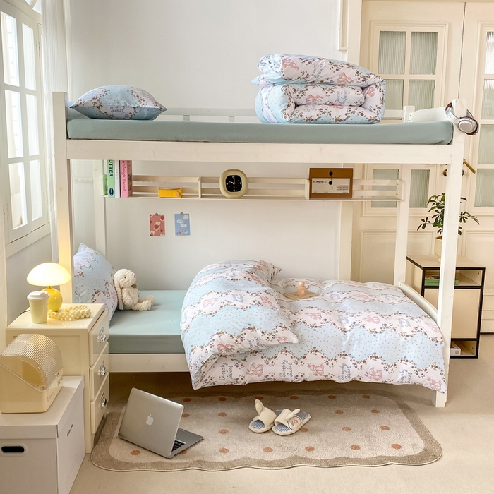 91家纺网 家纺一手货源 找家纺 芷凡家纺 2025新款水洗棉双层纱学生三件套四件套学生宿舍上下铺三件套 淑女兔