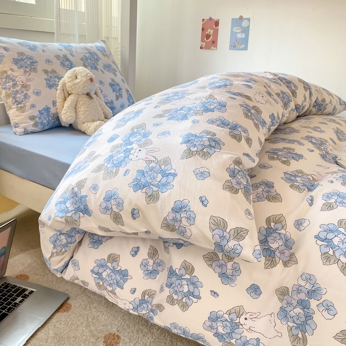 91家纺网 家纺一手货源 找家纺 芷凡家纺 2025新款水洗棉双层纱学生三件套四件套学生宿舍上下铺三件套 兰兰兔