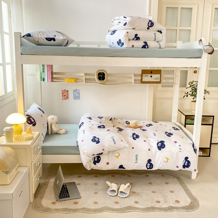 91家纺网 家纺一手货源 找家纺 芷凡家纺 2025新款水洗棉双层纱学生三件套四件套学生宿舍上下铺三件套 暖洋洋