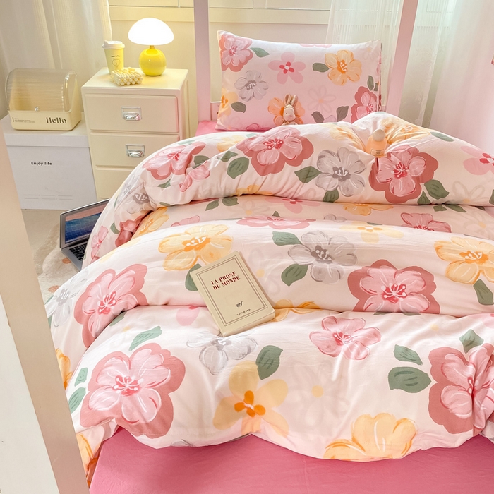 91家纺网 家纺一手货源 找家纺 芷凡家纺 2025新款水洗棉双层纱学生三件套四件套学生宿舍上下铺三件套 叶语阑珊