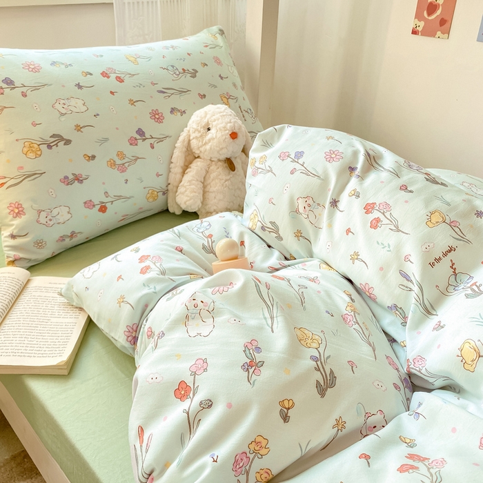 91家纺网 家纺一手货源 找家纺 芷凡家纺 2025新款水洗棉双层纱学生三件套四件套学生宿舍上下铺三件套 缤纷兔