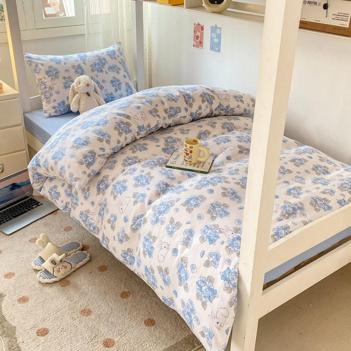 芷凡家纺 2025新款水洗棉双层纱学生三件套四件套学生宿舍上下铺三件套 兰兰兔