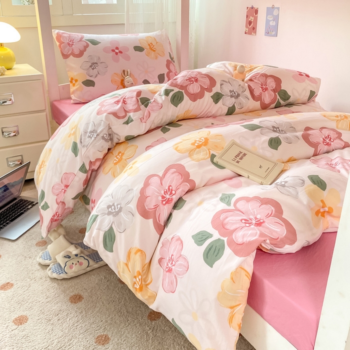 91家纺网 家纺一手货源 找家纺 芷凡家纺 2025新款水洗棉双层纱学生三件套四件套学生宿舍上下铺三件套 叶语阑珊