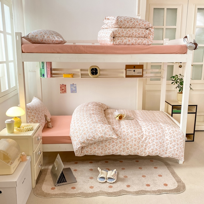 91家纺网 家纺一手货源 找家纺 芷凡家纺 2025新款水洗棉双层纱学生三件套四件套学生宿舍上下铺三件套 花恋