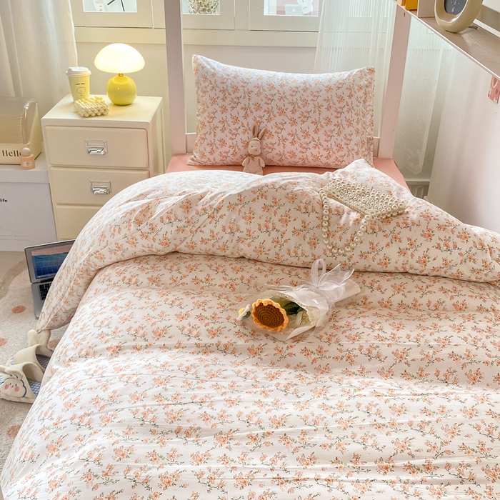 91家纺网 家纺一手货源 找家纺 芷凡家纺 2025新款水洗棉双层纱学生三件套四件套学生宿舍上下铺三件套 花恋