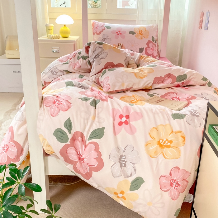 91家纺网 家纺一手货源 找家纺 芷凡家纺 2025新款水洗棉双层纱学生三件套四件套学生宿舍上下铺三件套 叶语阑珊