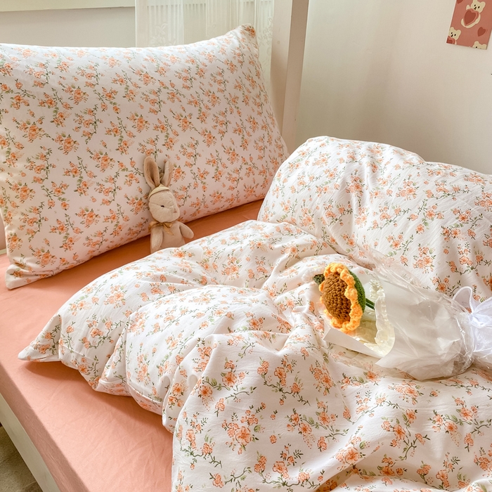 91家纺网 家纺一手货源 找家纺 芷凡家纺 2025新款水洗棉双层纱学生三件套四件套学生宿舍上下铺三件套 花恋