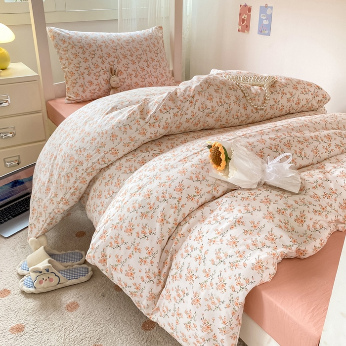 91家纺网 家纺一手货源 找家纺 芷凡家纺 2025新款水洗棉双层纱学生三件套四件套学生宿舍上下铺三件套 花恋