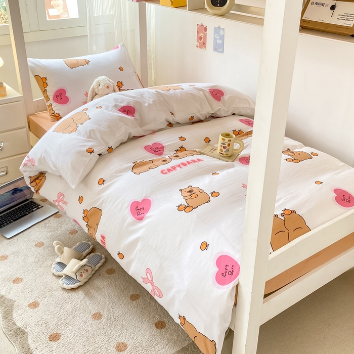 芷凡家纺 2025新款水洗棉双层纱学生三件套四件套学生宿舍上下铺三件套 萌熊