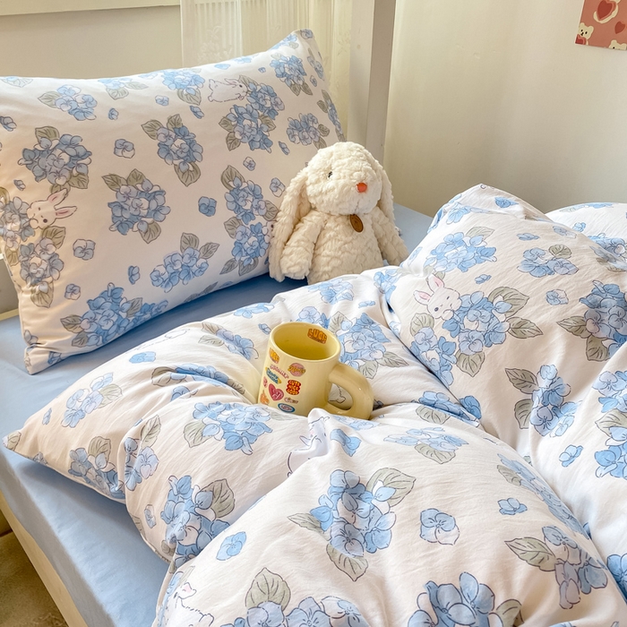 91家纺网 家纺一手货源 找家纺 芷凡家纺 2025新款水洗棉双层纱学生三件套四件套学生宿舍上下铺三件套 兰兰兔