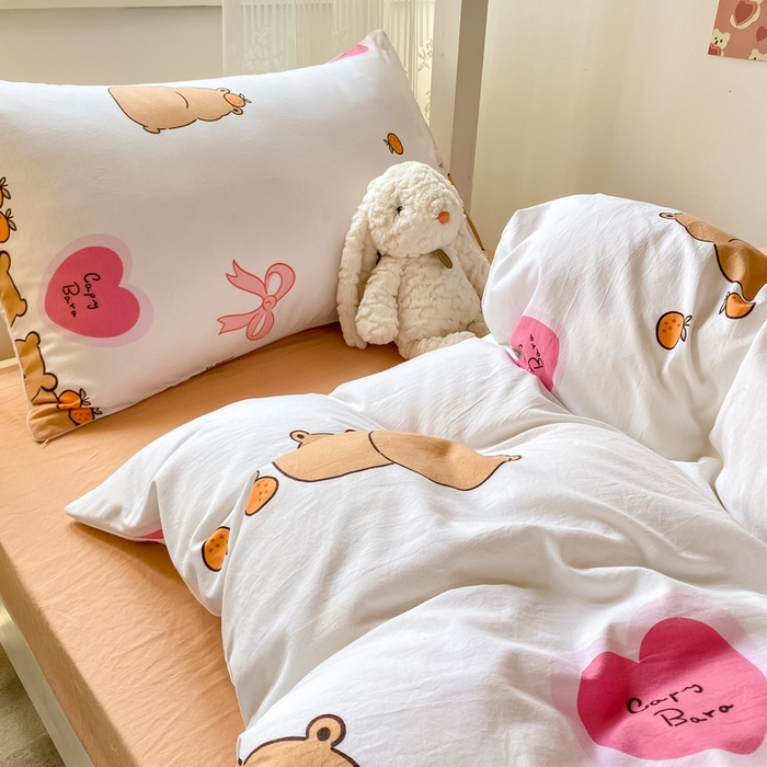 91家纺网 家纺一手货源 找家纺 芷凡家纺 2025新款水洗棉双层纱学生三件套四件套学生宿舍上下铺三件套 萌熊