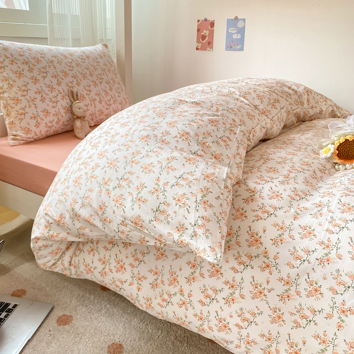 91家纺网 家纺一手货源 找家纺 芷凡家纺 2025新款水洗棉双层纱学生三件套四件套学生宿舍上下铺三件套 花恋