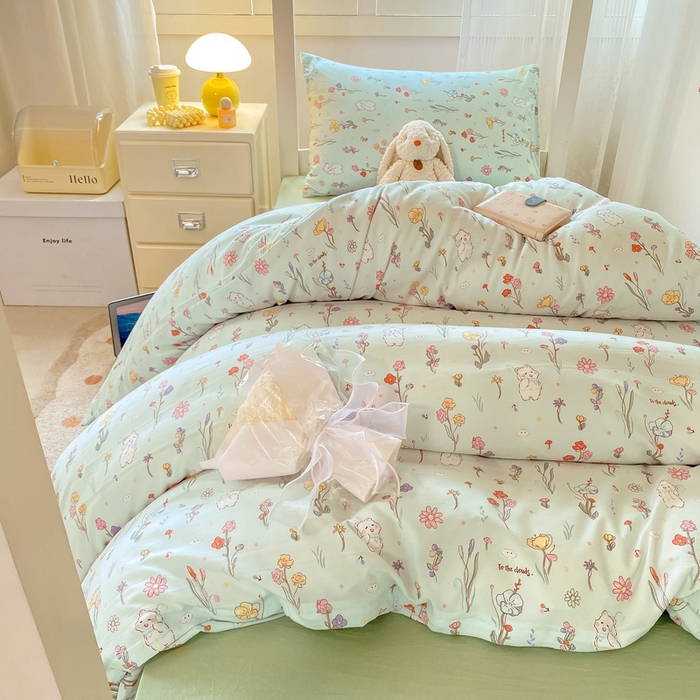 91家纺网 家纺一手货源 找家纺 芷凡家纺 2025新款水洗棉双层纱学生三件套四件套学生宿舍上下铺三件套 缤纷兔