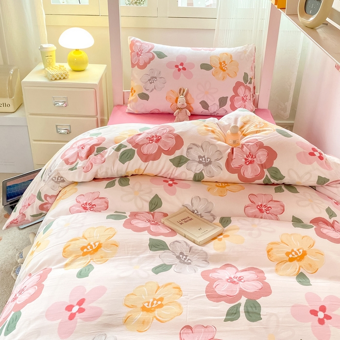 91家纺网 家纺一手货源 找家纺 芷凡家纺 2025新款水洗棉双层纱学生三件套四件套学生宿舍上下铺三件套 叶语阑珊