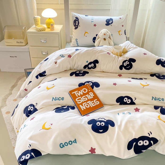 91家纺网 家纺一手货源 找家纺 芷凡家纺 2025新款水洗棉双层纱学生三件套四件套学生宿舍上下铺三件套 暖洋洋