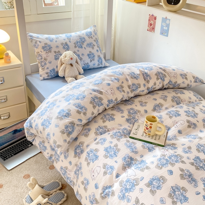 91家纺网 家纺一手货源 找家纺 芷凡家纺 2025新款水洗棉双层纱学生三件套四件套学生宿舍上下铺三件套 兰兰兔