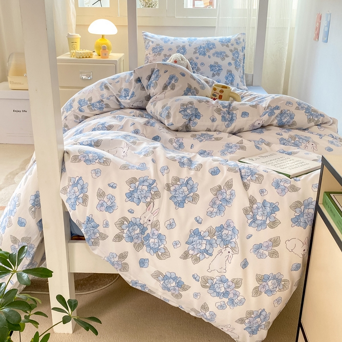 91家纺网 家纺一手货源 找家纺 芷凡家纺 2025新款水洗棉双层纱学生三件套四件套学生宿舍上下铺三件套 兰兰兔