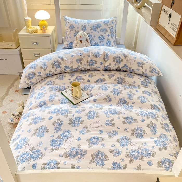 91家纺网 家纺一手货源 找家纺 芷凡家纺 2025新款水洗棉双层纱学生三件套四件套学生宿舍上下铺三件套 兰兰兔