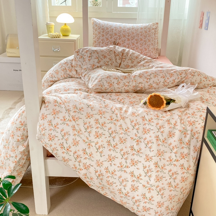 91家纺网 家纺一手货源 找家纺 芷凡家纺 2025新款水洗棉双层纱学生三件套四件套学生宿舍上下铺三件套 花恋