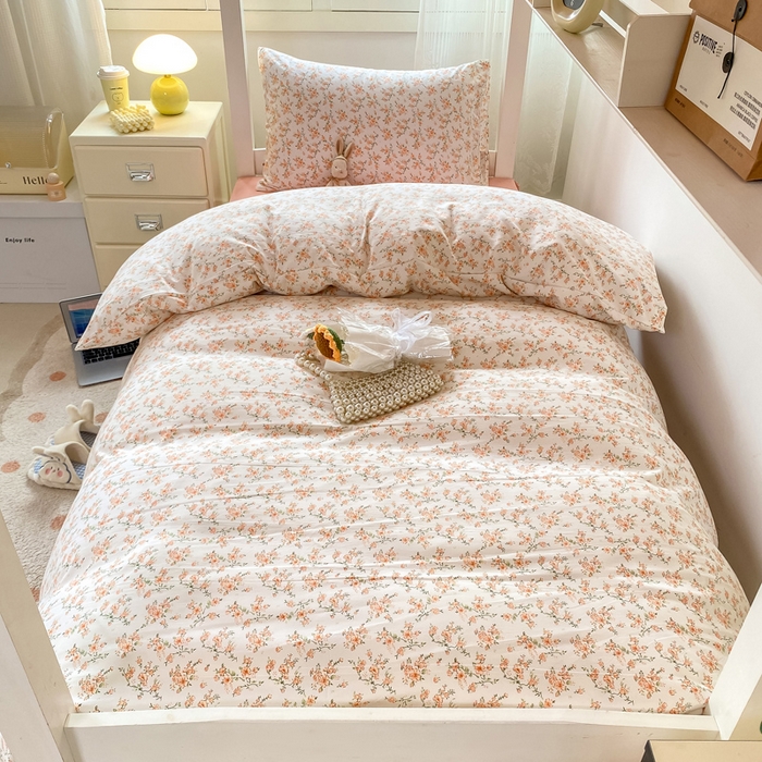 91家纺网 家纺一手货源 找家纺 芷凡家纺 2025新款水洗棉双层纱学生三件套四件套学生宿舍上下铺三件套 花恋