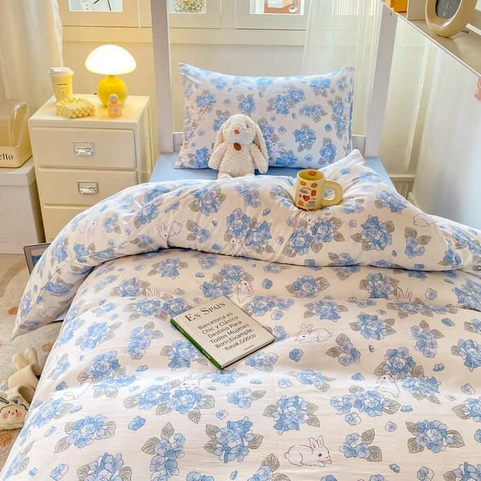 91家纺网 家纺一手货源 找家纺 芷凡家纺 2025新款水洗棉双层纱学生三件套四件套学生宿舍上下铺三件套 兰兰兔