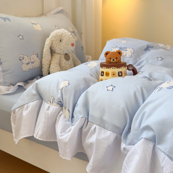 91家纺网 家纺一手货源 找家纺 （总）海岛哥哥 2025新款开学季云柔棉韩式ins减龄花边款卡通四件套-学生款花边款系列（可提供买家秀）