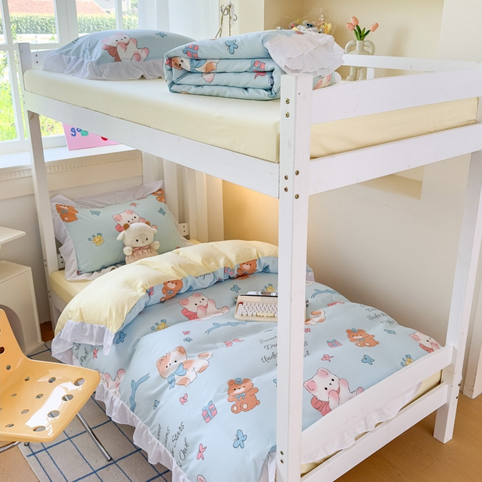 91家纺网 家纺一手货源 找家纺 （总）海岛哥哥 2025新款开学季云柔棉韩式ins减龄花边款卡通四件套-学生款花边款系列（可提供买家秀）