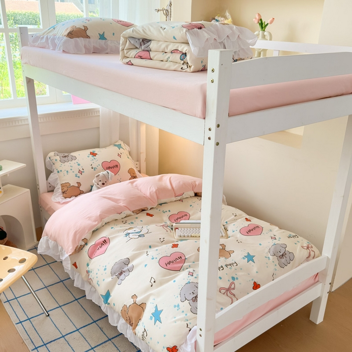 91家纺网 家纺一手货源 找家纺 （总）海岛哥哥 2025新款开学季云柔棉韩式ins减龄花边款卡通四件套-学生款花边款系列（可提供买家秀）