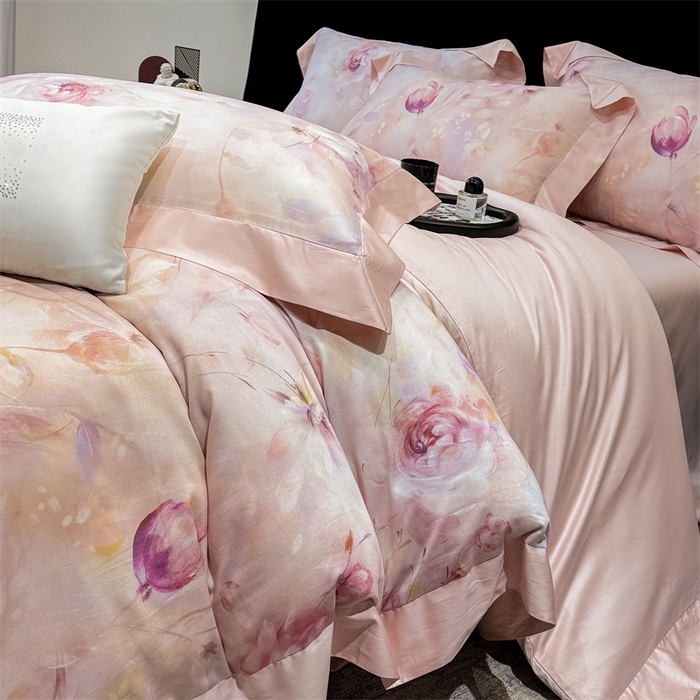 91家纺网 家纺一手货源 找家纺 （总）绒棉世家 2025新款80S贡缎长绒棉拼角工艺数码印花四件套