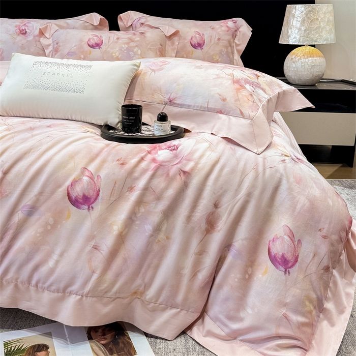 91家纺网 家纺一手货源 找家纺 （总）绒棉世家 2025新款80S贡缎长绒棉拼角工艺数码印花四件套