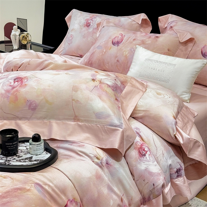 91家纺网 家纺一手货源 找家纺 （总）绒棉世家 2025新款80S贡缎长绒棉拼角工艺数码印花四件套