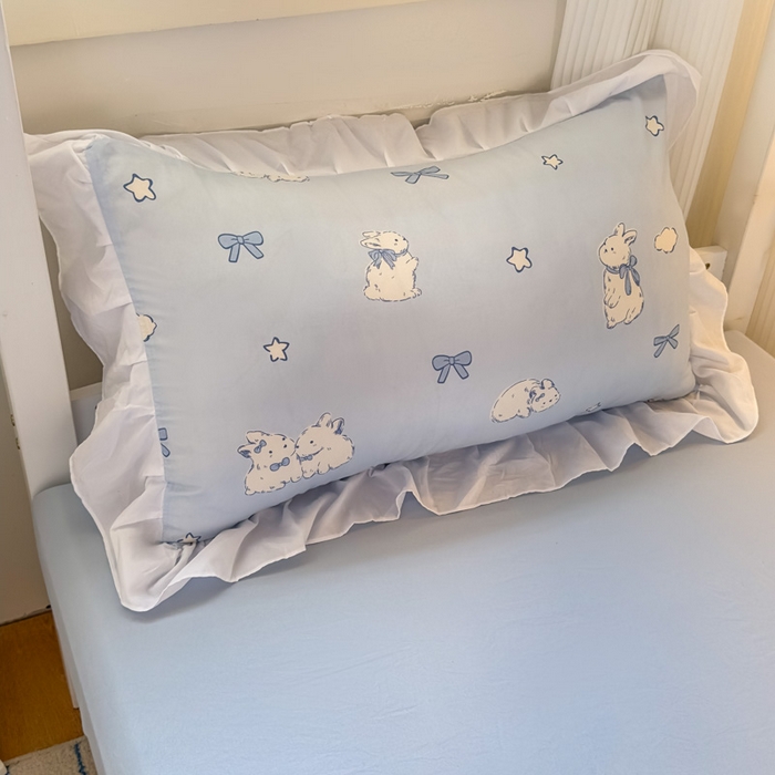 91家纺网 家纺一手货源 找家纺 海岛哥哥 2025新款开学季云柔棉韩式ins减龄花边款卡通四件套-学生款花边款系列（可提供买家秀） 花边款-奶团兔兔