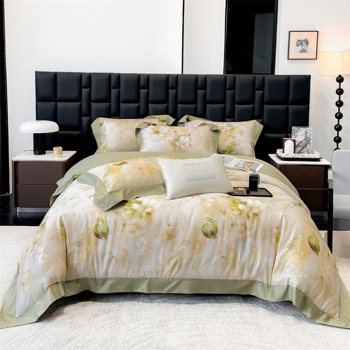 91家纺网 家纺一手货源 找家纺 （总）绒棉世家 2025新款80S贡缎长绒棉拼角工艺数码印花四件套