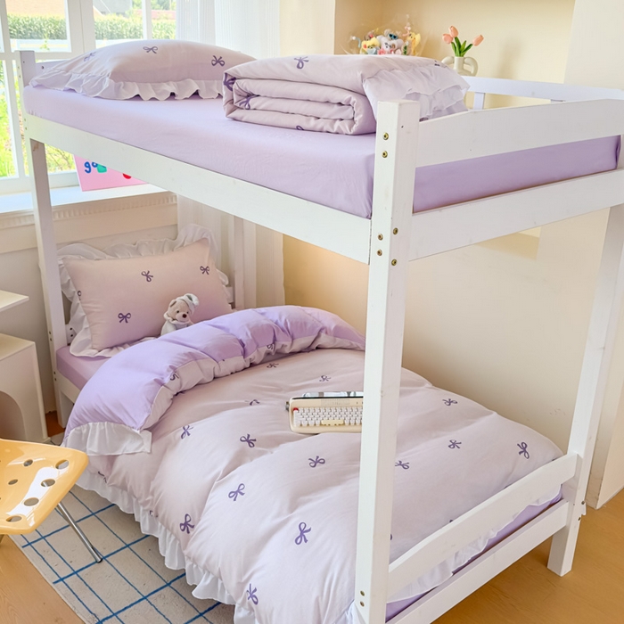 海岛哥哥 2025新款开学季云柔棉韩式ins减龄花边款卡通四件套-学生款花边款系列（可提供买家秀） 花边款-蝴蝶结紫