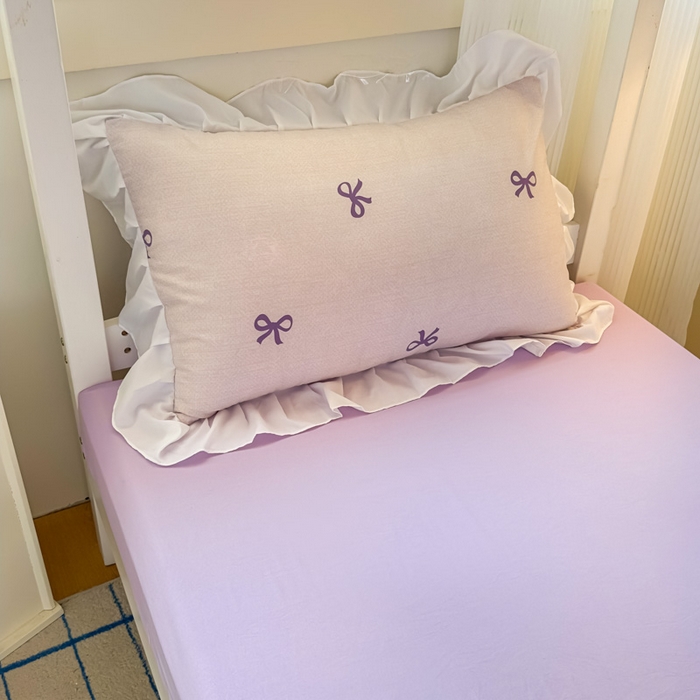 91家纺网 家纺一手货源 找家纺 海岛哥哥 2025新款开学季云柔棉韩式ins减龄花边款卡通四件套-学生款花边款系列（可提供买家秀） 花边款-蝴蝶结紫