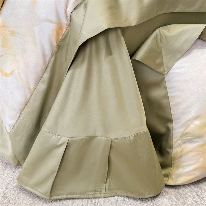 91家纺网 家纺一手货源 找家纺 绒棉世家 2025新款80S贡缎长绒棉拼角工艺数码印花四件套 含羞待放-緑