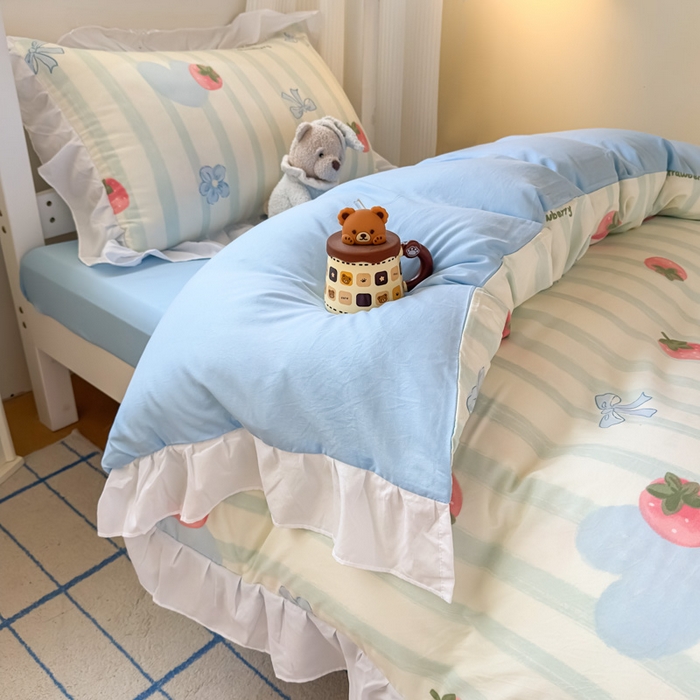 91家纺网 家纺一手货源 找家纺 海岛哥哥 2025新款开学季云柔棉韩式ins减龄花边款卡通四件套-学生款花边款系列（可提供买家秀） 花边款-恋恋日记