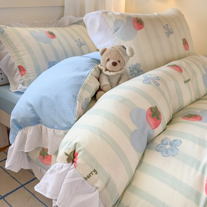 91家纺网 家纺一手货源 找家纺 海岛哥哥 2025新款开学季云柔棉韩式ins减龄花边款卡通四件套-学生款花边款系列（可提供买家秀） 花边款-恋恋日记