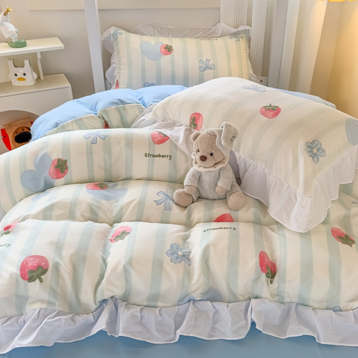 91家纺网 家纺一手货源 找家纺 海岛哥哥 2025新款开学季云柔棉韩式ins减龄花边款卡通四件套-学生款花边款系列（可提供买家秀） 花边款-恋恋日记