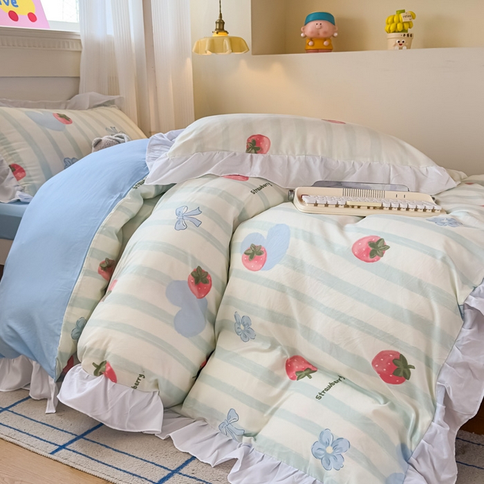 91家纺网 家纺一手货源 找家纺 海岛哥哥 2025新款开学季云柔棉韩式ins减龄花边款卡通四件套-学生款花边款系列（可提供买家秀） 花边款-恋恋日记