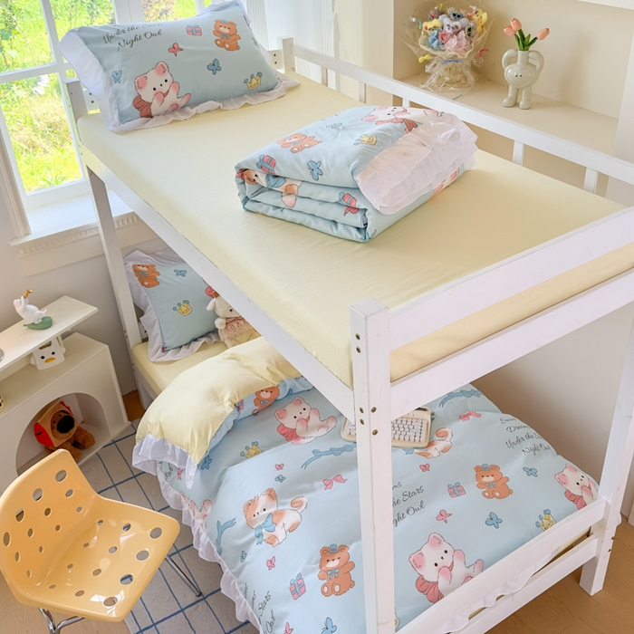 91家纺网 家纺一手货源 找家纺 海岛哥哥 2025新款开学季云柔棉韩式ins减龄花边款卡通四件套-学生款花边款系列（可提供买家秀） 花边款-童话梦