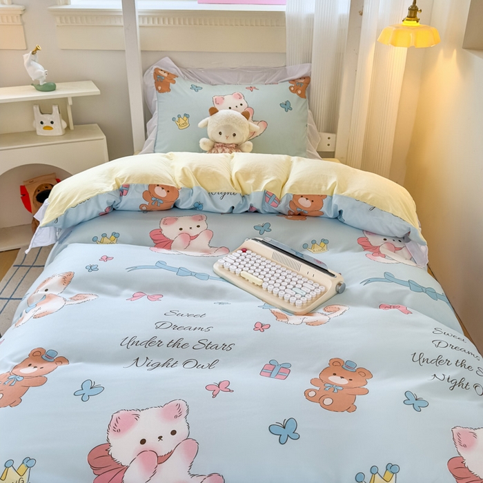 91家纺网 家纺一手货源 找家纺 海岛哥哥 2025新款开学季云柔棉韩式ins减龄花边款卡通四件套-学生款花边款系列（可提供买家秀） 花边款-童话梦