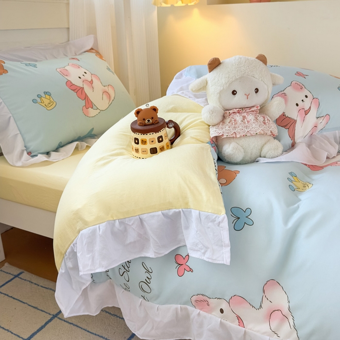 91家纺网 家纺一手货源 找家纺 海岛哥哥 2025新款开学季云柔棉韩式ins减龄花边款卡通四件套-学生款花边款系列（可提供买家秀） 花边款-童话梦