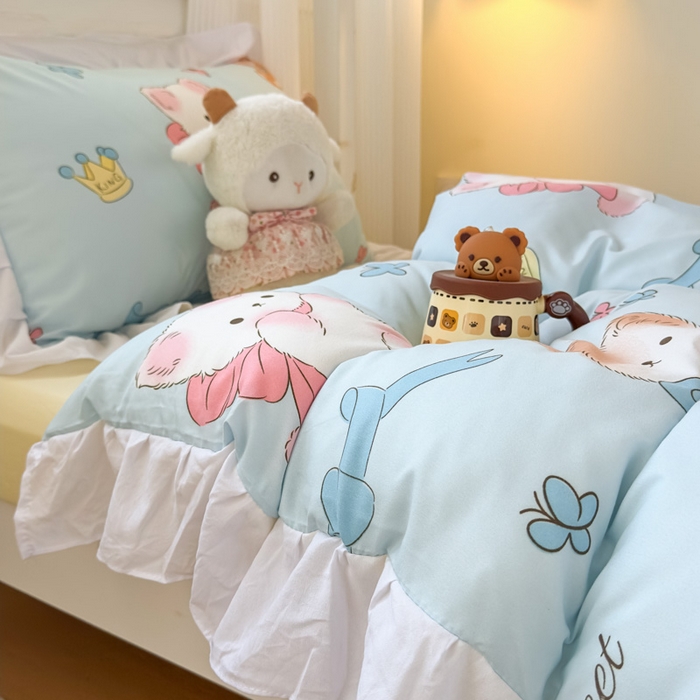 91家纺网 家纺一手货源 找家纺 海岛哥哥 2025新款开学季云柔棉韩式ins减龄花边款卡通四件套-学生款花边款系列（可提供买家秀） 花边款-童话梦