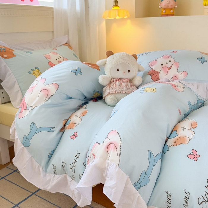 91家纺网 家纺一手货源 找家纺 海岛哥哥 2025新款开学季云柔棉韩式ins减龄花边款卡通四件套-学生款花边款系列（可提供买家秀） 花边款-童话梦