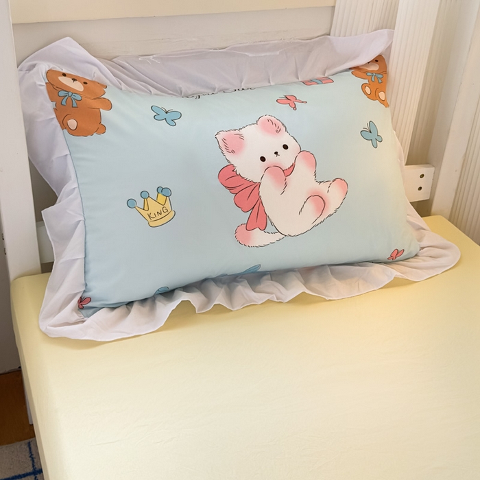 91家纺网 家纺一手货源 找家纺 海岛哥哥 2025新款开学季云柔棉韩式ins减龄花边款卡通四件套-学生款花边款系列（可提供买家秀） 花边款-童话梦