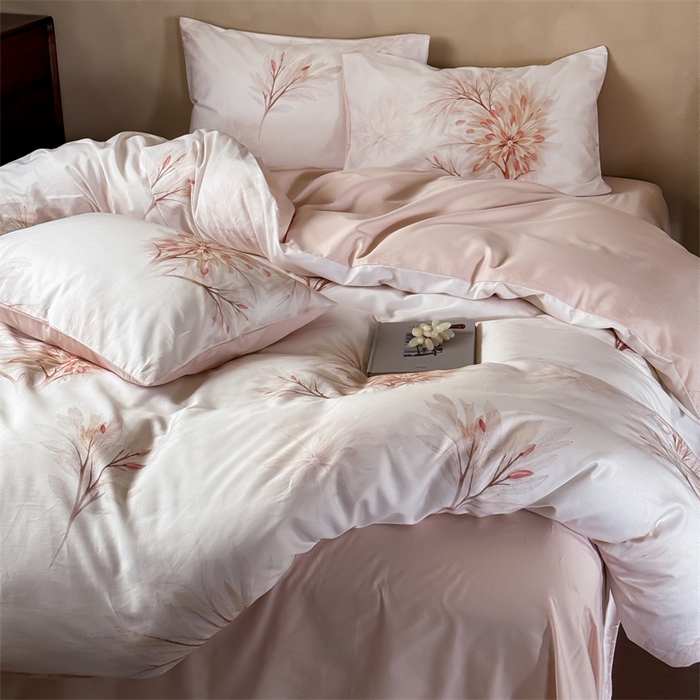 91家纺网 家纺一手货源 找家纺 绒棉世家 2025新款60贡缎数码印花长绒棉全棉四件套 茶山露水