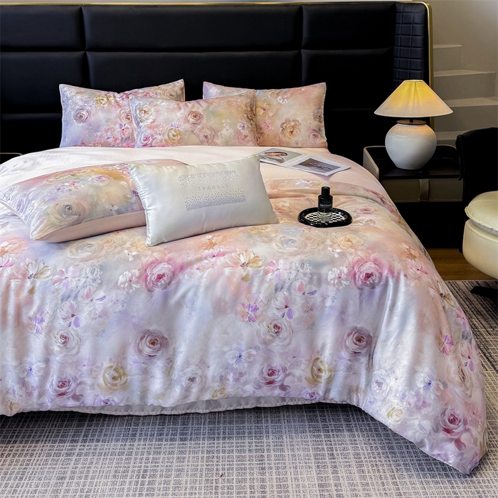 91家纺网 家纺一手货源 找家纺 绒棉世家 2025新款60贡缎数码印花长绒棉全棉四件套 凡花