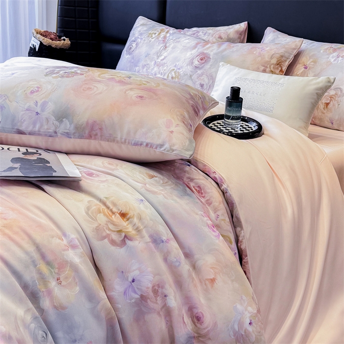 91家纺网 家纺一手货源 找家纺 绒棉世家 2025新款60贡缎数码印花长绒棉全棉四件套 凡花